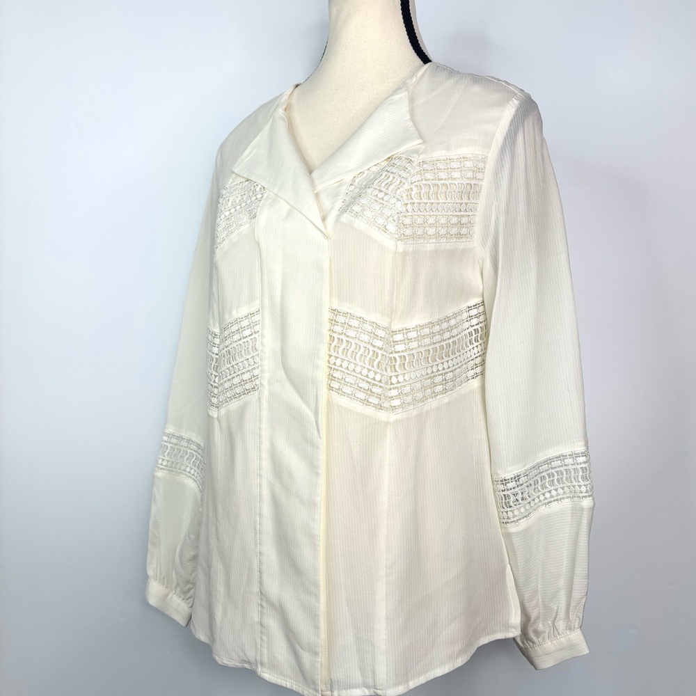 Chico's Ivory Lace Cottage Boho Blouse Pullover Tunic‎ Top Shirt 4-6P